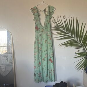 Mint Green Floral Ruffle Maxi Dress